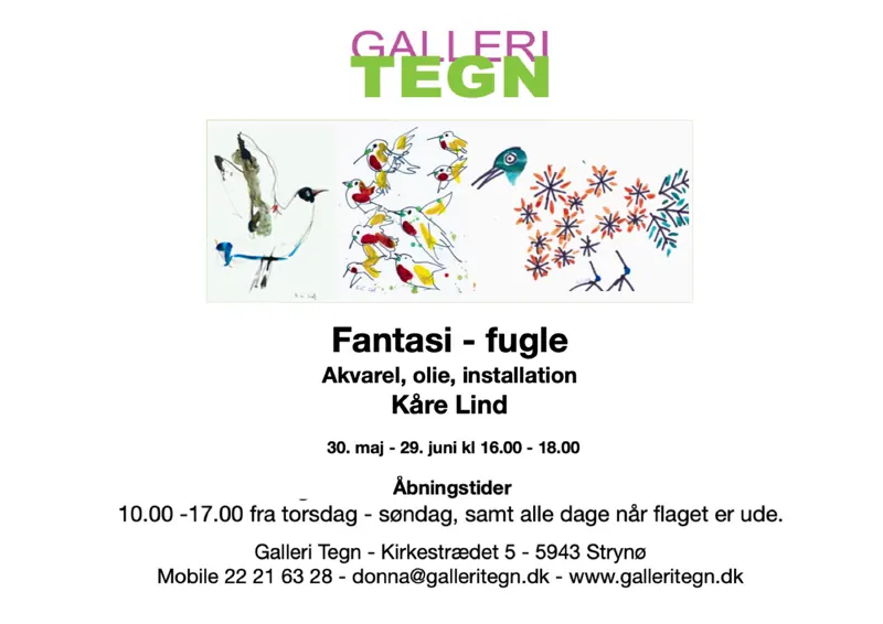 Exhibition poster for Fantasi-fugle by Kåre Lind
