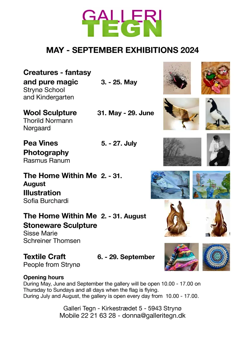 Galleri Tegn programme poster, May to September exhibitions 2024