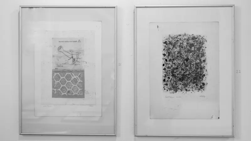 Two framed works on paper side by side