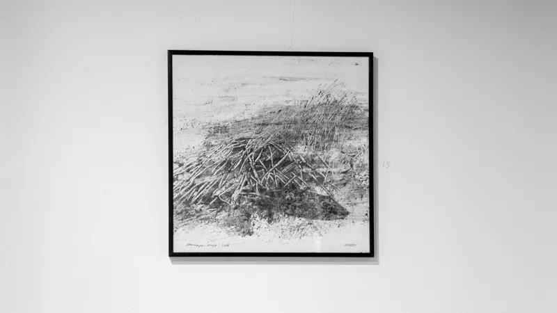 Single framed landscape print on a white wall