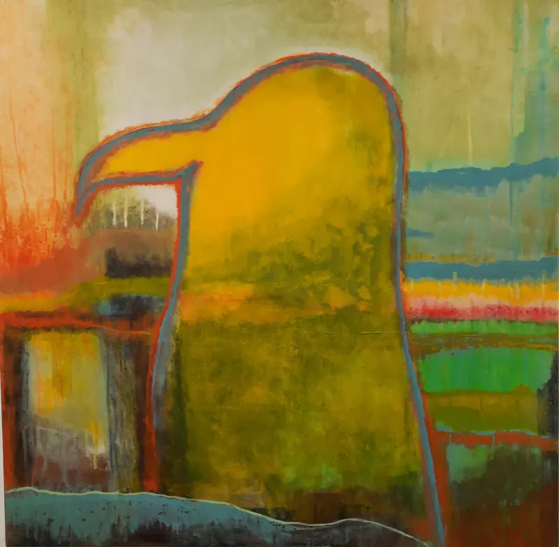 Abstract painting in yellow, ochre and green